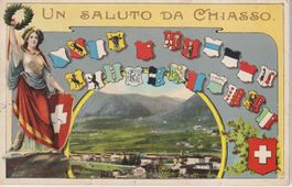 AK Chiasso, Un Saluto - Patriottico 1909, rara.