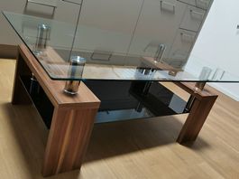 Salontisch Glas mit Holzakzenten