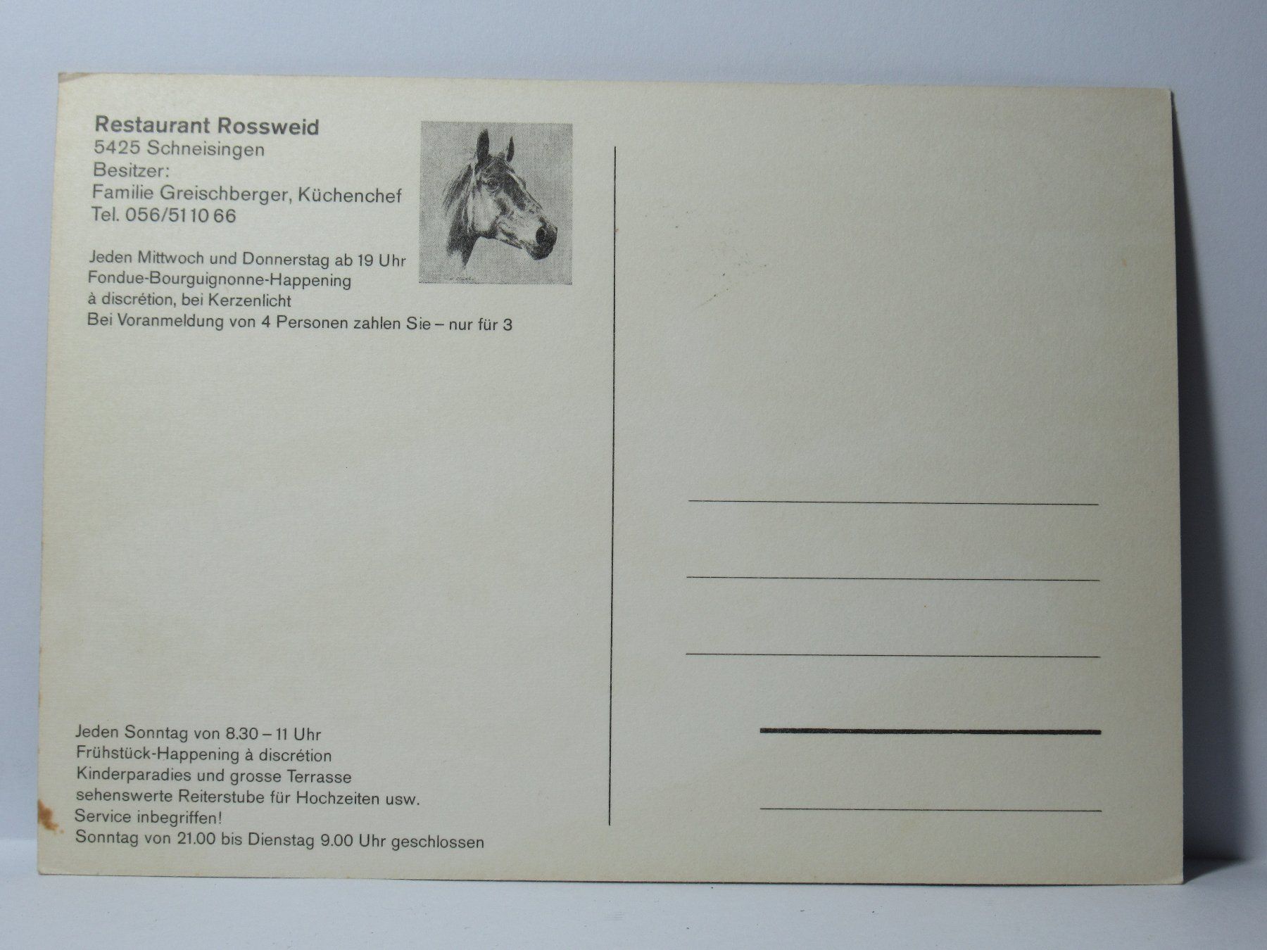 Cartes postales: Restaurant Rossweid , Schneisingen – Neuf (Voir description) à Grenchen par Bluemchen1900 1