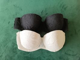 2x BH trägerlos schwarz weiss Grösse 75B