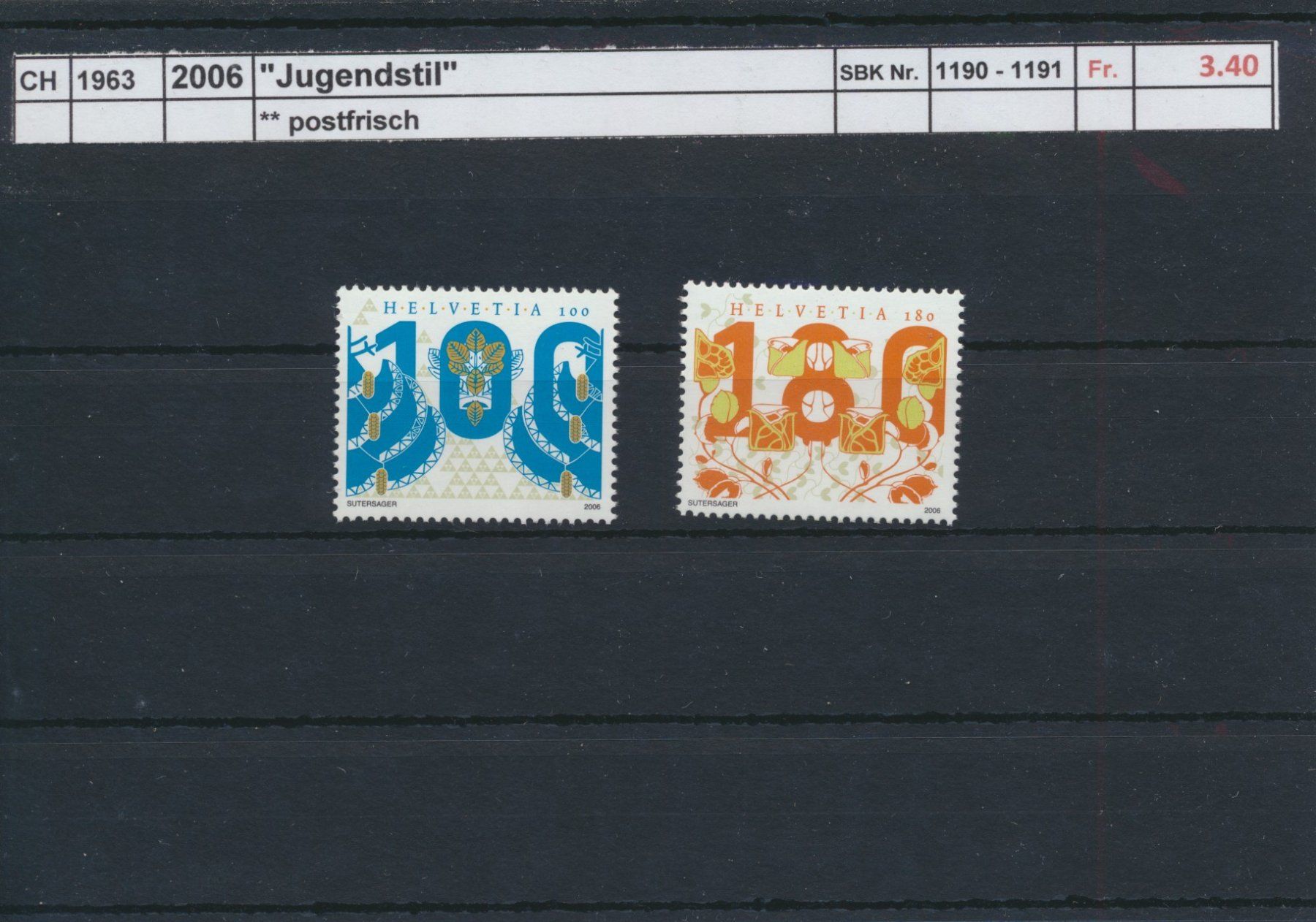 Tous les timbres: 2006 "Jugendstil", ** postfrisch – Neuf (Voir description) à Winterthur par Zupogeru