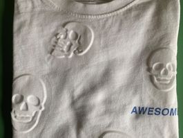 Weisses T-Shirt, Totenkopf 3D,  Grösse 116
