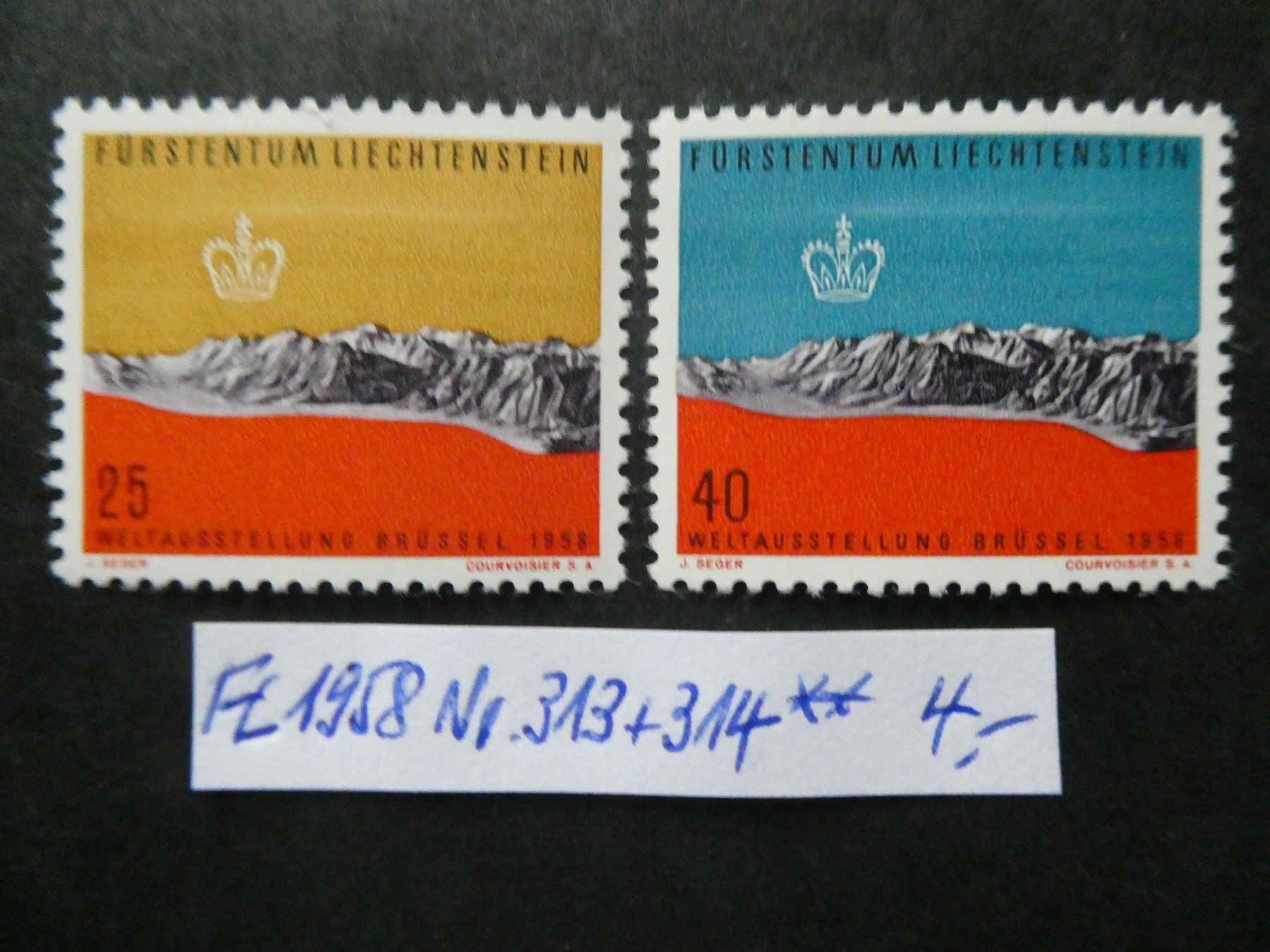 Tutti i francobolli: FL 1958 Nr. 313+314 postfrisch – Usato da Lausen venduto da Herbamare01