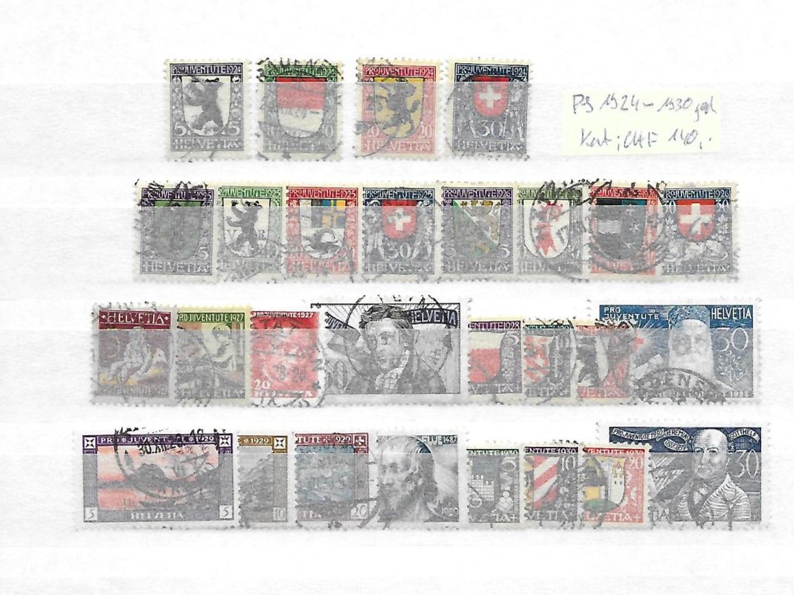 Tutti i francobolli: PJ 1924 - 1930 gest. Kat: CHF 140.- – Usato da Basel venduto da Ilp