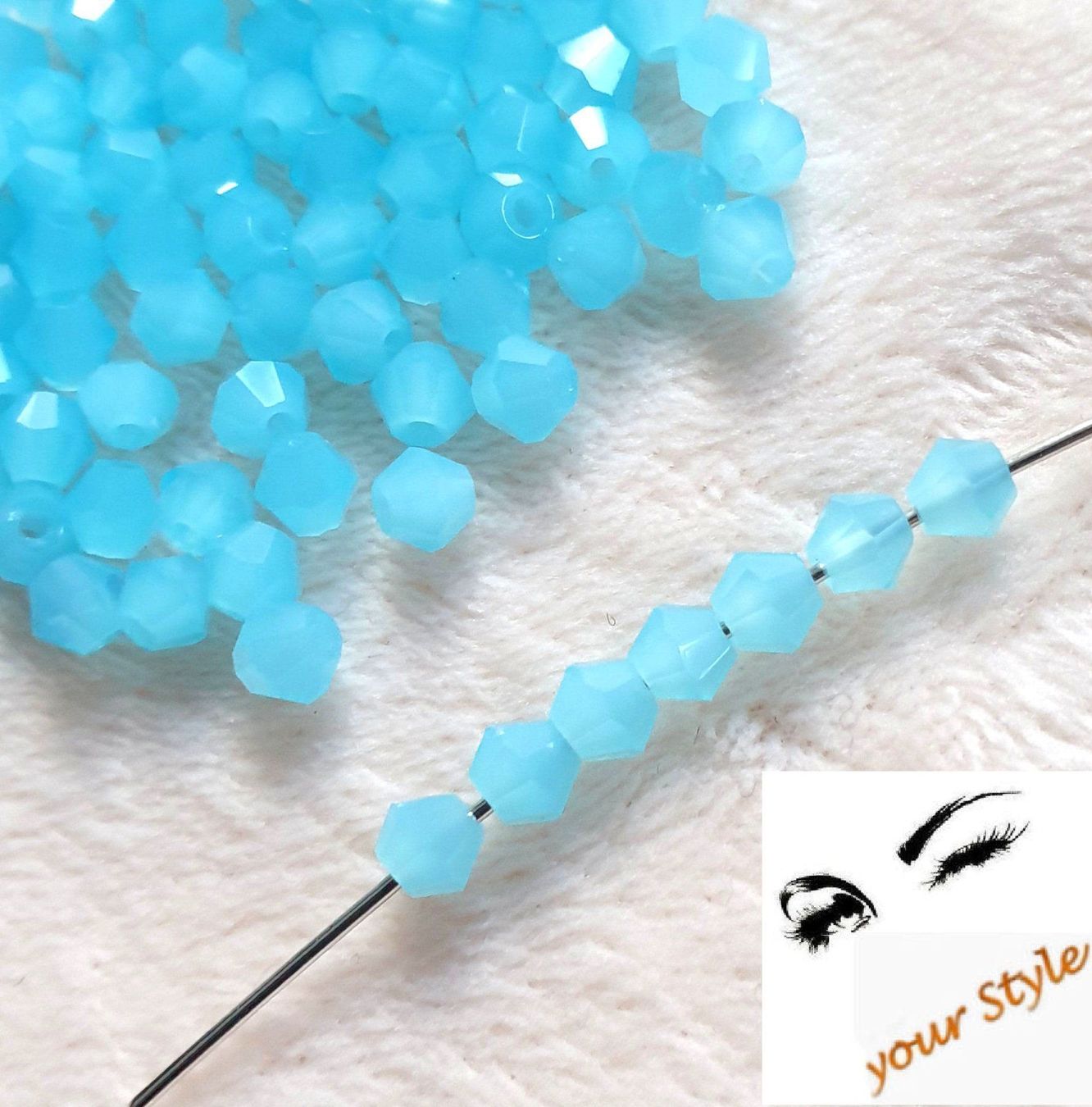 Perle (finte): 100 Stk. Glas- Perlen 4mm OPALBLAU – Nuovo e nell'imballaggio originale da Oberglatt ZH venduto da -your-Style- 2