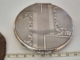 Antik Puderdose Silber 900 800 mit Etui Vintage Jugendstil