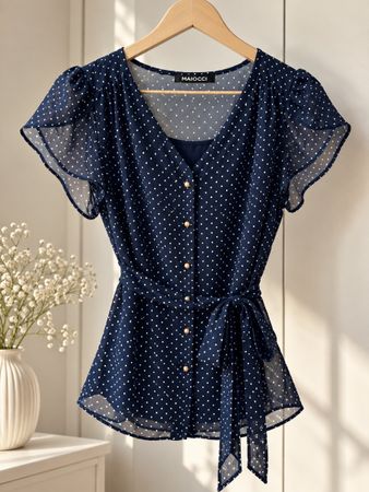 Bluse Maiocci blau gepunktet mit Schleife Grösse S
