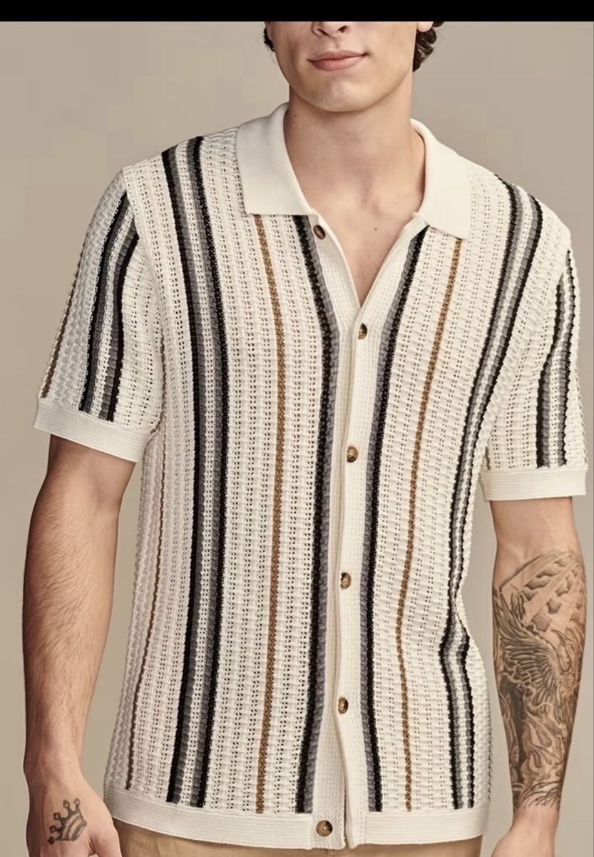 Polo-Shirts: Strick-Polo kurzarm beige gestreift Grösse M neu – Neu und originalverpackt aus Flüelen von Xnoorzaihabibi 2