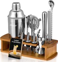 Cocktail Shaker Set Edelstahl mit Bambus Ständer Silber