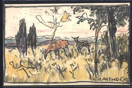 Handgemalt sign. Carl O. Arends: Äsende