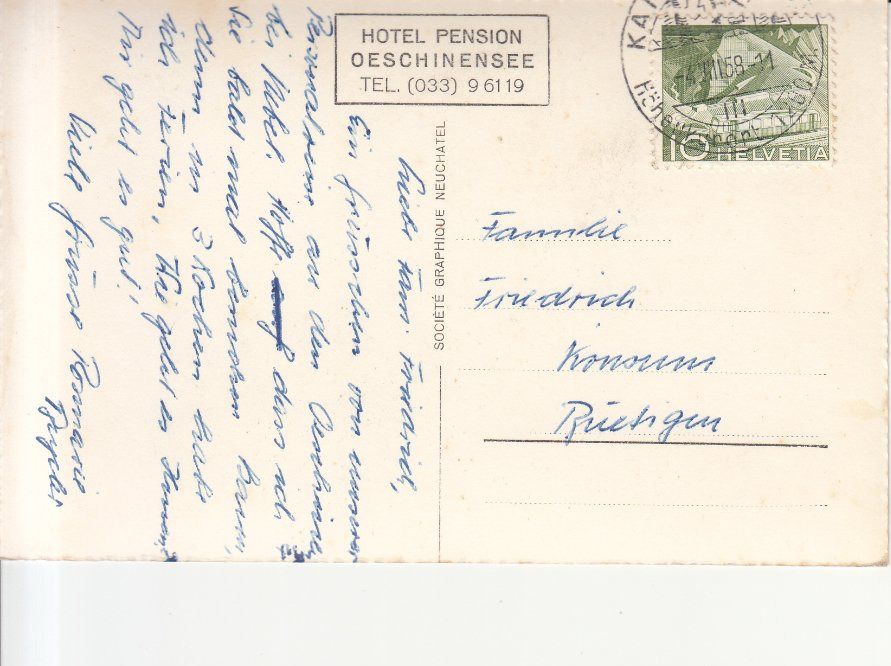 Cartoline postali: Oeschinensee 1958 – Usato da Bürglen TG venduto da StampGraf 1