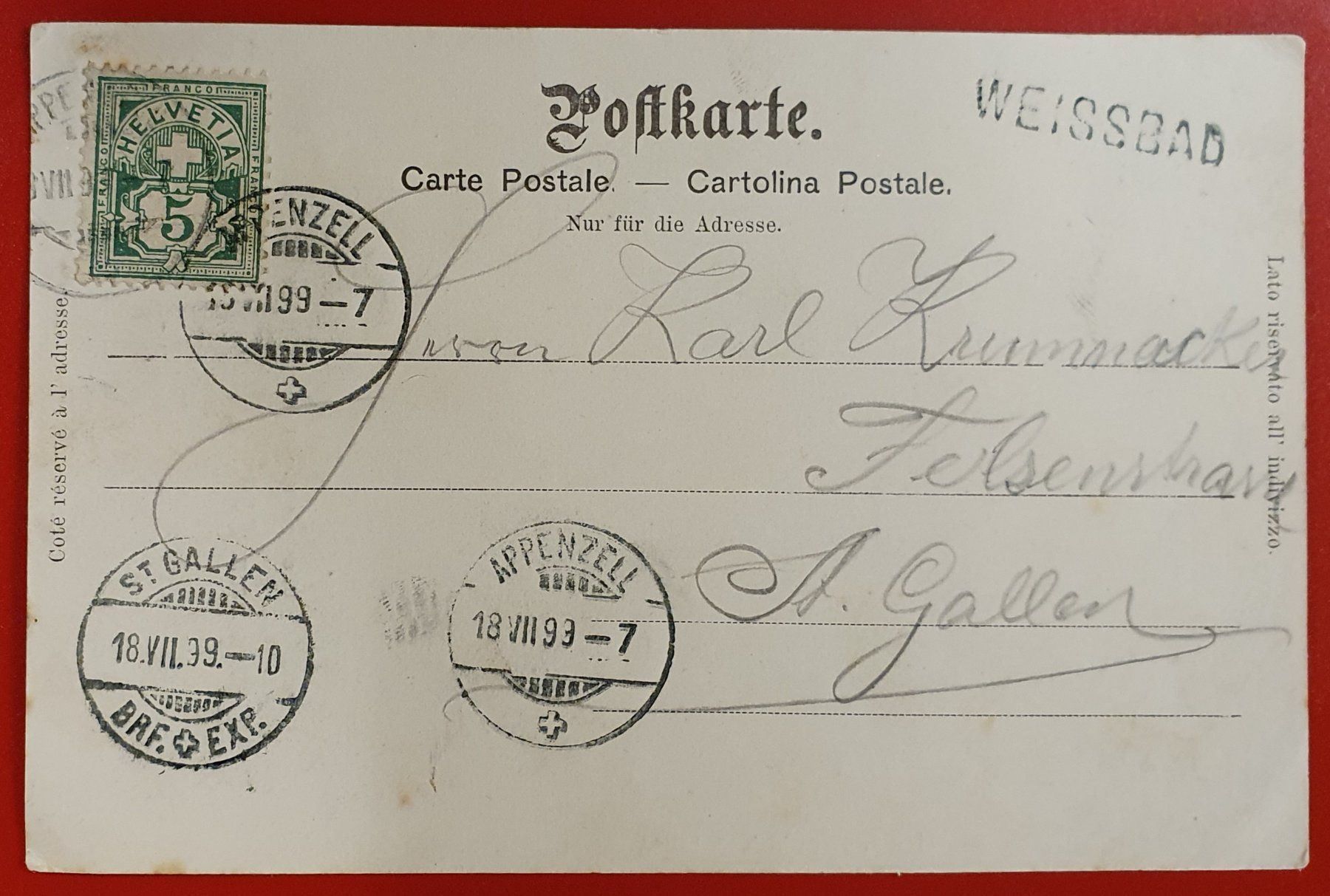 Cartoline postali: Gruss vom Säntis 1899 – Usato da Kreuzlingen venduto da Rschweiz1 1