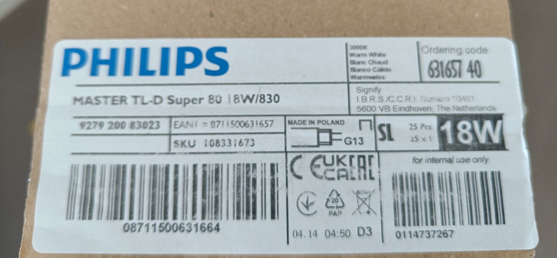 Philips Lampade: 25 Röhren - Philips Master TL-D Super 80 18W/830 – Nuovo e nell'imballaggio originale da Niederglatt ZH venduto da Marcj 1