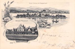 Rapperswil SG // 1902 Litho Bahnhof Rapperswil Insel Ufenau