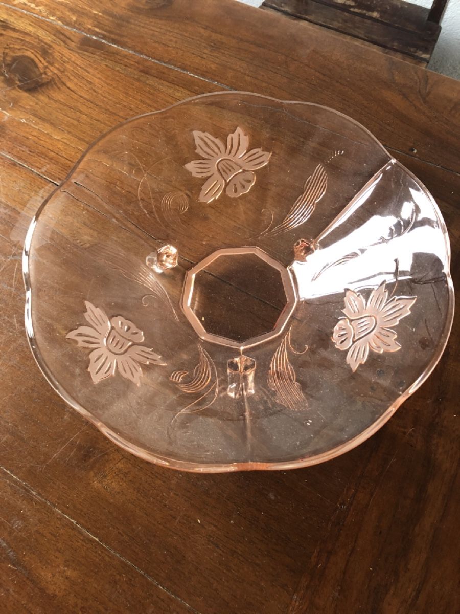 Bicchieri: Rosa Glasschale mit Blumenmuster, Vintage – Usato da Grandval venduto da ChezJerome