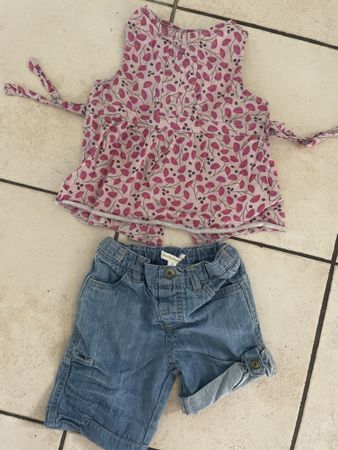 Verbaudet Mädchen Set, Gr. 86, Bluse & Shorts, Baumwolle