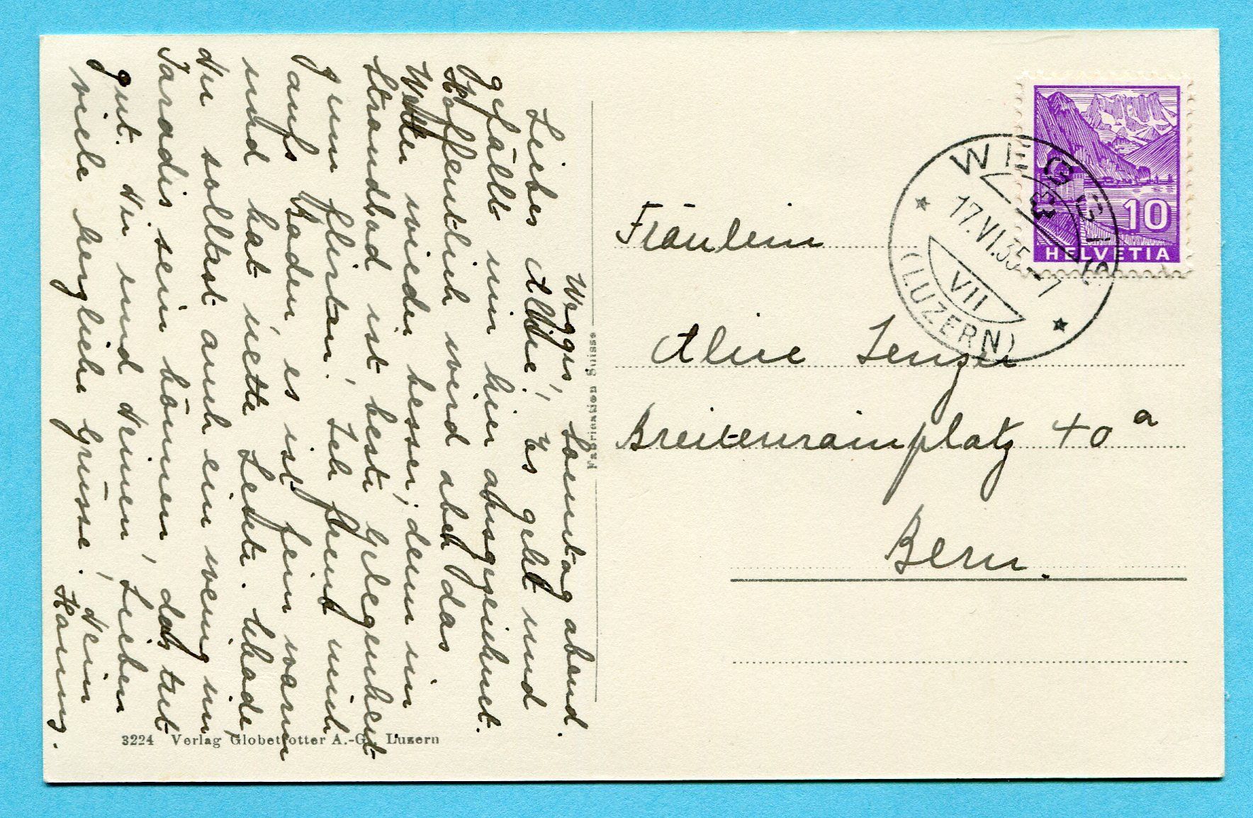 Cartoline postali: Hotel Pension Paradies, Weggis 1935 – Usato da Opfikon venduto da Prophila 1