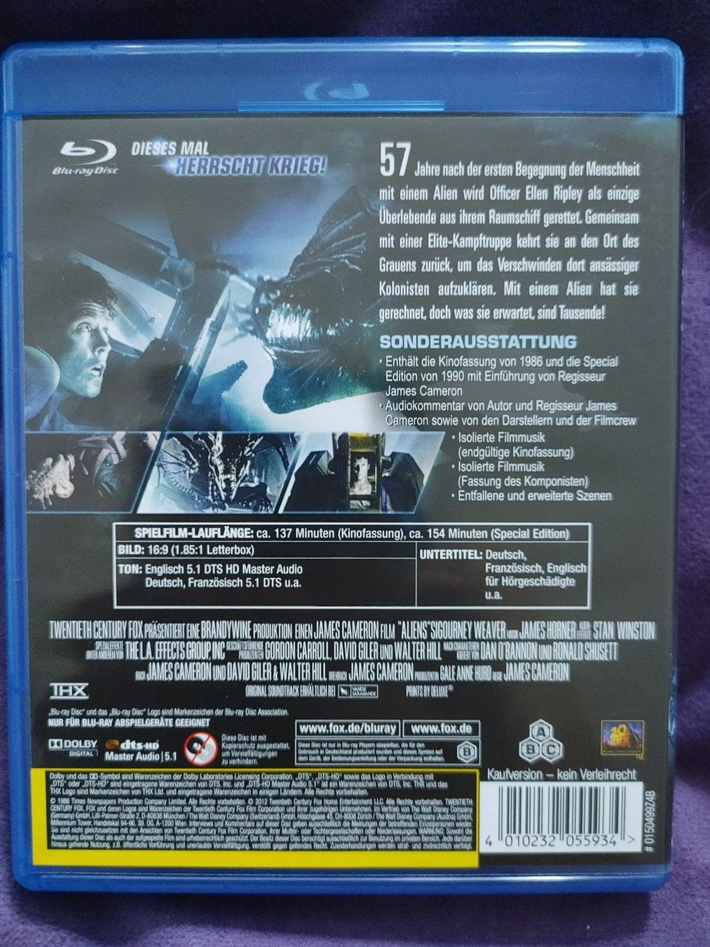 Alle DVDs: Aliens (Alien Teil 2) - James Cameron - Blu-Ray – Gebraucht aus Ibach von  1