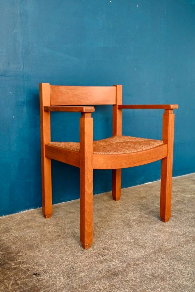Poltrone: Lot de 3 fauteuils brutalistes en orme et paille design – Usato da COLMAR venduto da Sophiebellelurette 7