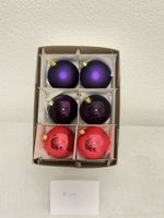 6 edle Christbaumkugeln, 8cm, pink und violett Töne, Globus