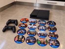 PlayStation 4 + 2 Controller + 16 Game + HDMI ink- alle Kab.