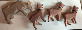Holzfiguren Kuh und drei Ziegen handgeschnitzt