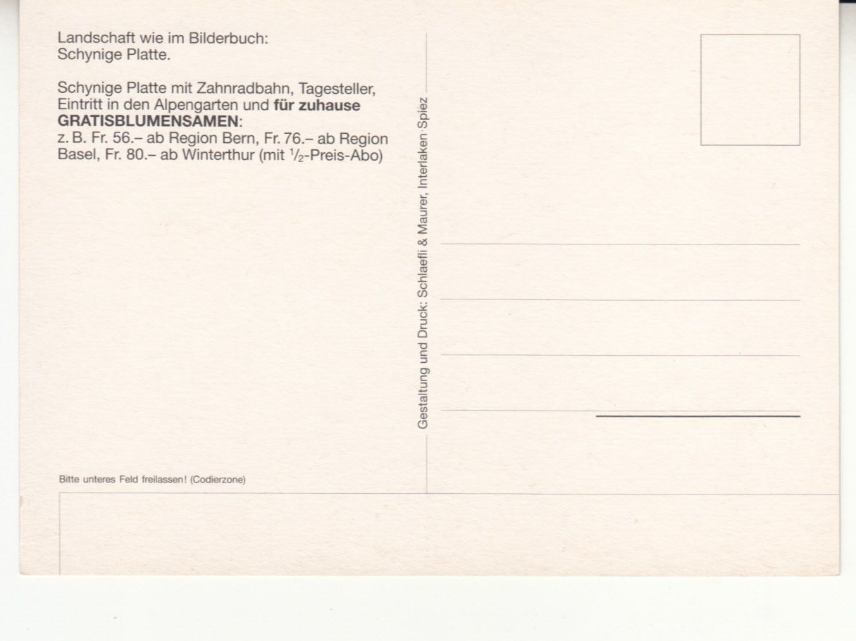 Cartoline postali: Schynige Platte ca. 1980 – Usato da Bürglen TG venduto da StampGraf 1