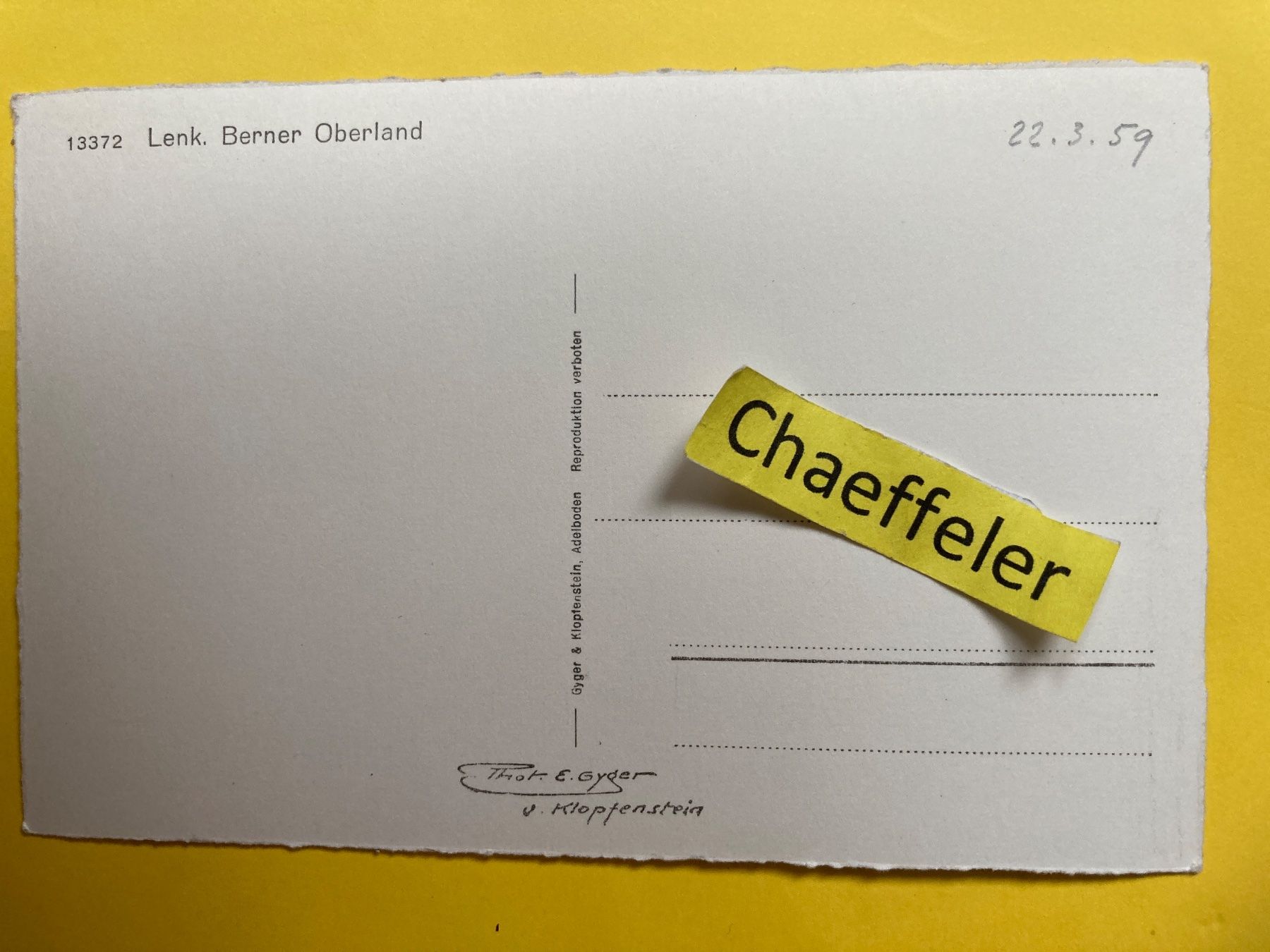 Cartoline postali: 1959 Lenk Berner Oberland – Usato da Zürich venduto da Chaeffeler 1