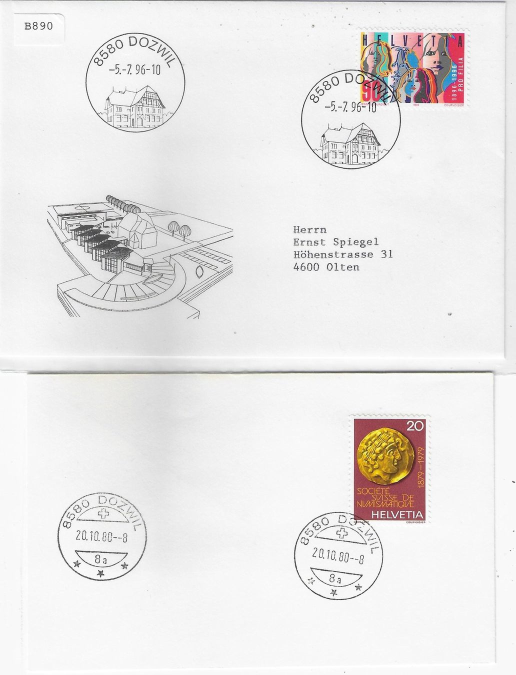 Tutti i francobolli: 2 Briefe Dotzwil 5.7.96 & 20.10.80 – Usato da Ettingen venduto da Kartenplanet