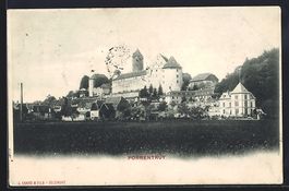 AK Porrentruy, Ortspartie mit Burg, 1904