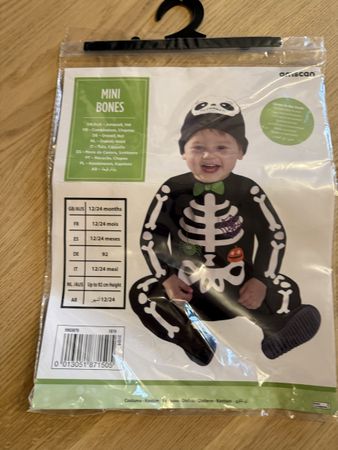 Skeleton Costume Mini Bones with Hat Size 12-24m