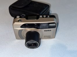 Konica Zoom FX-70 analog, Vintage Kamera mit Tasche Top