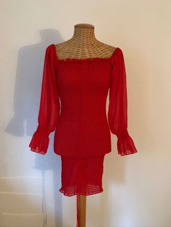 Rotes Stretch Kleid mit Chiffon - S