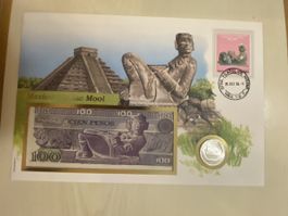 Banknotenbrief mit Silbermünze Mexico