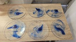 6 piattini dessert vetro con sfumature blu