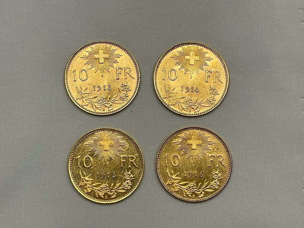 Tutti le monete: 4x 10Fr. Goldvreneli 1913-1916 – Usato da Roggwil BE venduto da LowJoe