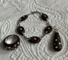 Schmuckset Holz/Silber m. Zirkonia - Ring, Anhänger, Armband