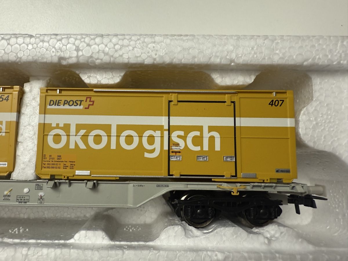 Roco SBB Doppeltragwagen mit 4x Die Post Container / DC HO (Gebraucht ...