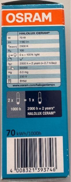 Osram Lampen: Osram Halolux Ceram 230V 70W – Neu und originalverpackt aus Pfäffikon ZH von Eweco61 2