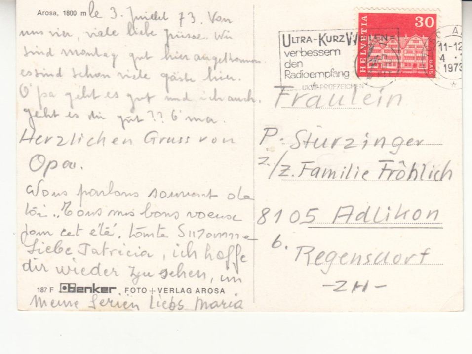 Ansichtskarten: Arosa 1973 – Gebraucht aus Bürglen TG von StampGraf 1