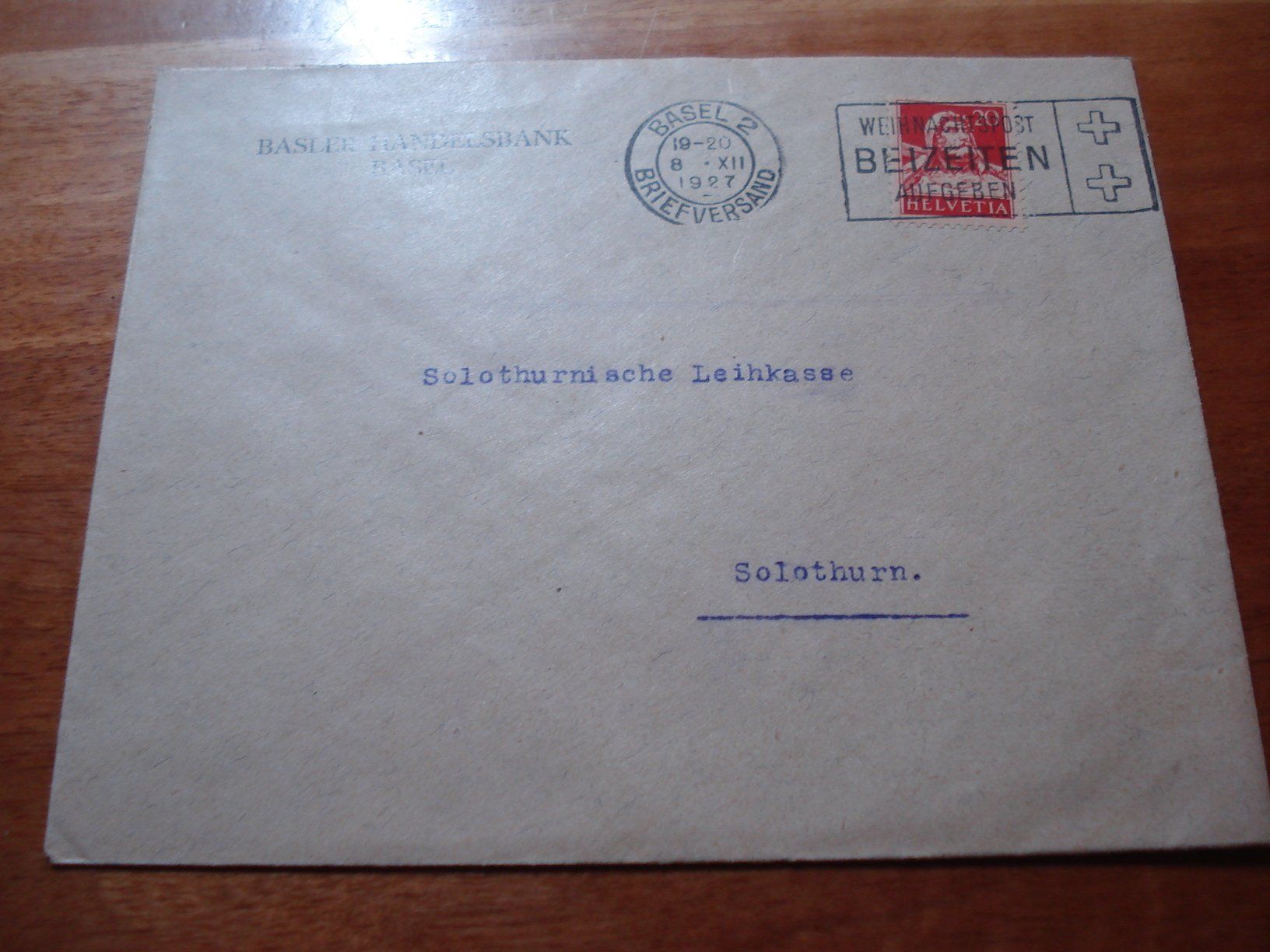 Tous les timbres: Brief 1927, Basler Handelsbank – D'occasion à Niederwil AG par morostahu