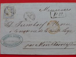 1867: Nr.41, Brief: COLOMBIER nach MONTBARREY (FR) +Bahnpost