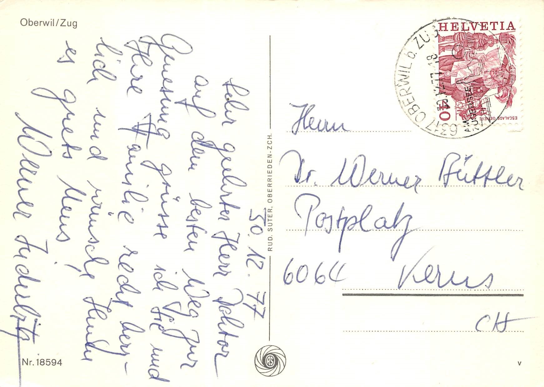 Cartoline postali: Oberwil Zug – Usato da Ottikon b.Kemptth. venduto da Neptun1974 1