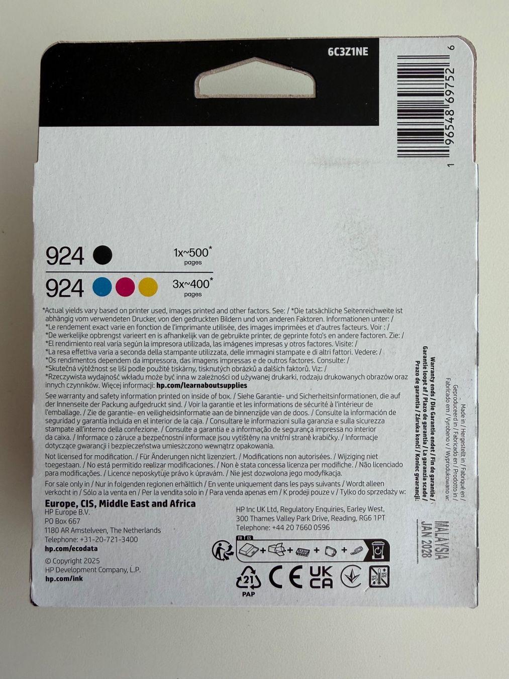 Hewlett Packard Cartucce per stampanti & toner: HP 924 pack de 4 cartouches – Nuovo e nell'imballaggio originale da St-Gingolph venduto da GoldenKeys 1