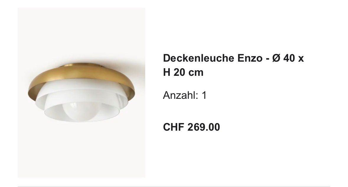 Westwing Lampadari & plafoniere: Deckenleuche Enzo Westwing – Usato da Küsnacht ZH venduto da jda_6kry 1