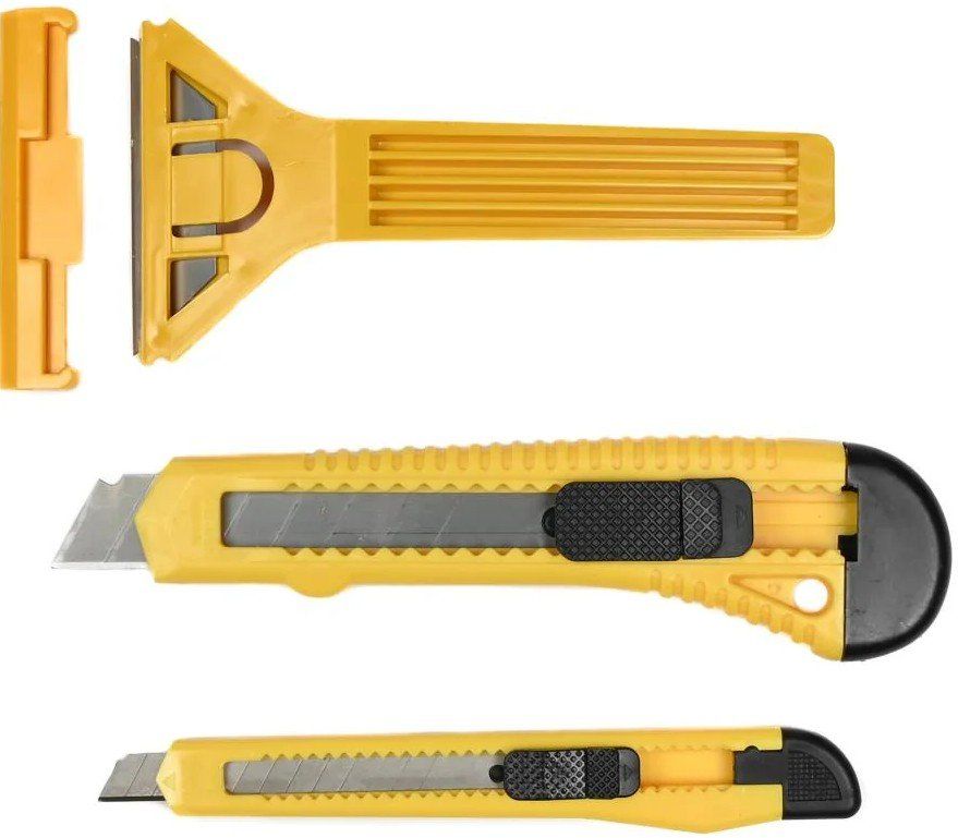Tutti gli attrezzi: Hobbymesser-Set 3teilig  2 Cutter + 1 Glas-Schaber – Nuovo e nell'imballaggio originale da St. Gallen venduto da schnaeppchen-preise