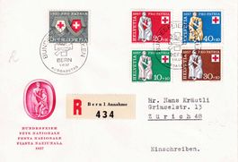 1957, Pro Patria Nr. B81-85, auf illustriertem R-FDC.