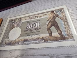 500 Dinara Serbien 1942 Banknote 1942
