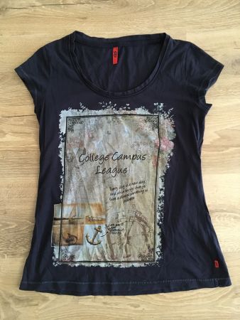 QS by S Oliver KA T Shirt bedruckt marine 100 % BW Gr L