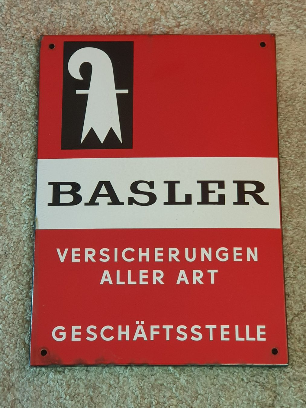 Schilder: Vintage Email Schild BASLER Versicherungen Tafel – Gebraucht aus Mörschwil von spirspi